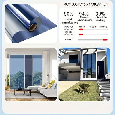 TEMU 15.74*157.48in Polyester Privacy Window Film - Sun Protection, Heat Insulation, For Office/home Use, , Glare Reduction, And Energy Saving, Window Tinting Fil Image