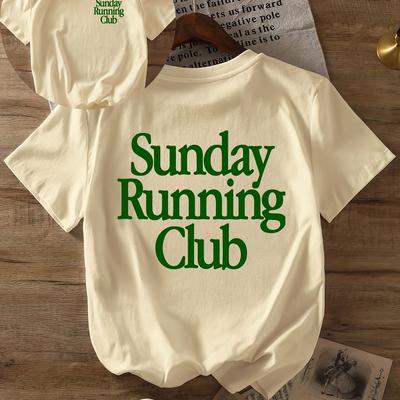 TEMU Sunday Women' Yellow Graphic Print T-shirt - Short Sleeve Crew Neck Casual Top With Slogan, Breathable Summer & Spring Tee For & Casual Attire, Shirt Image