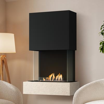 muenkel design Como [moderner Design Ethanolkamin]: Jura (Schiefer beige) - Haube schwarz-grau - safety burner 450 Image