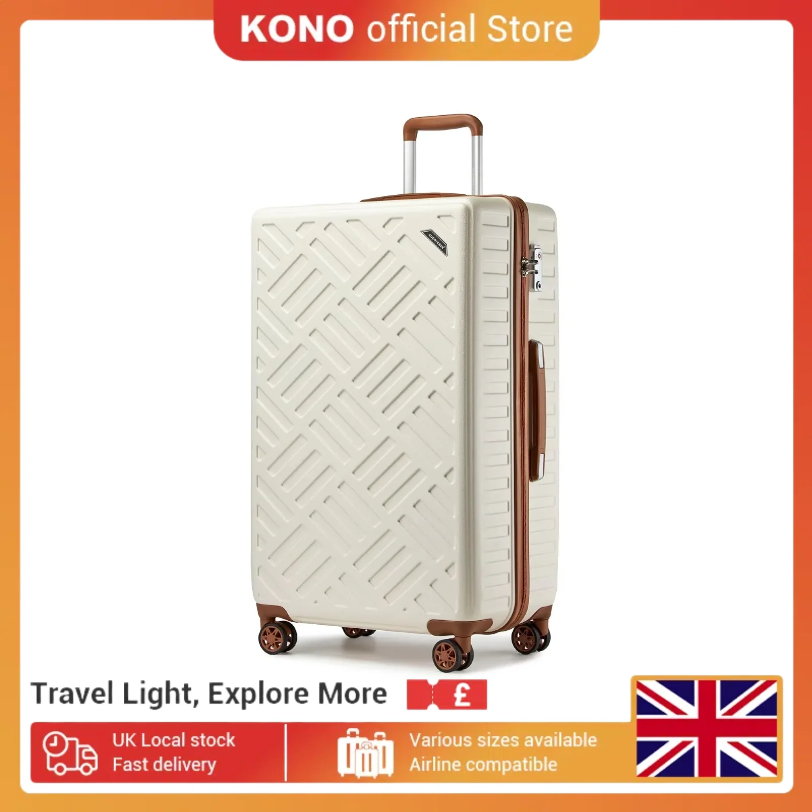 Kono 20/24/28 Inch Large ABS+PC Hardshell Suitcase - 4 Spinner Wheel Lightweight Check-In Luggage with TSA Lock