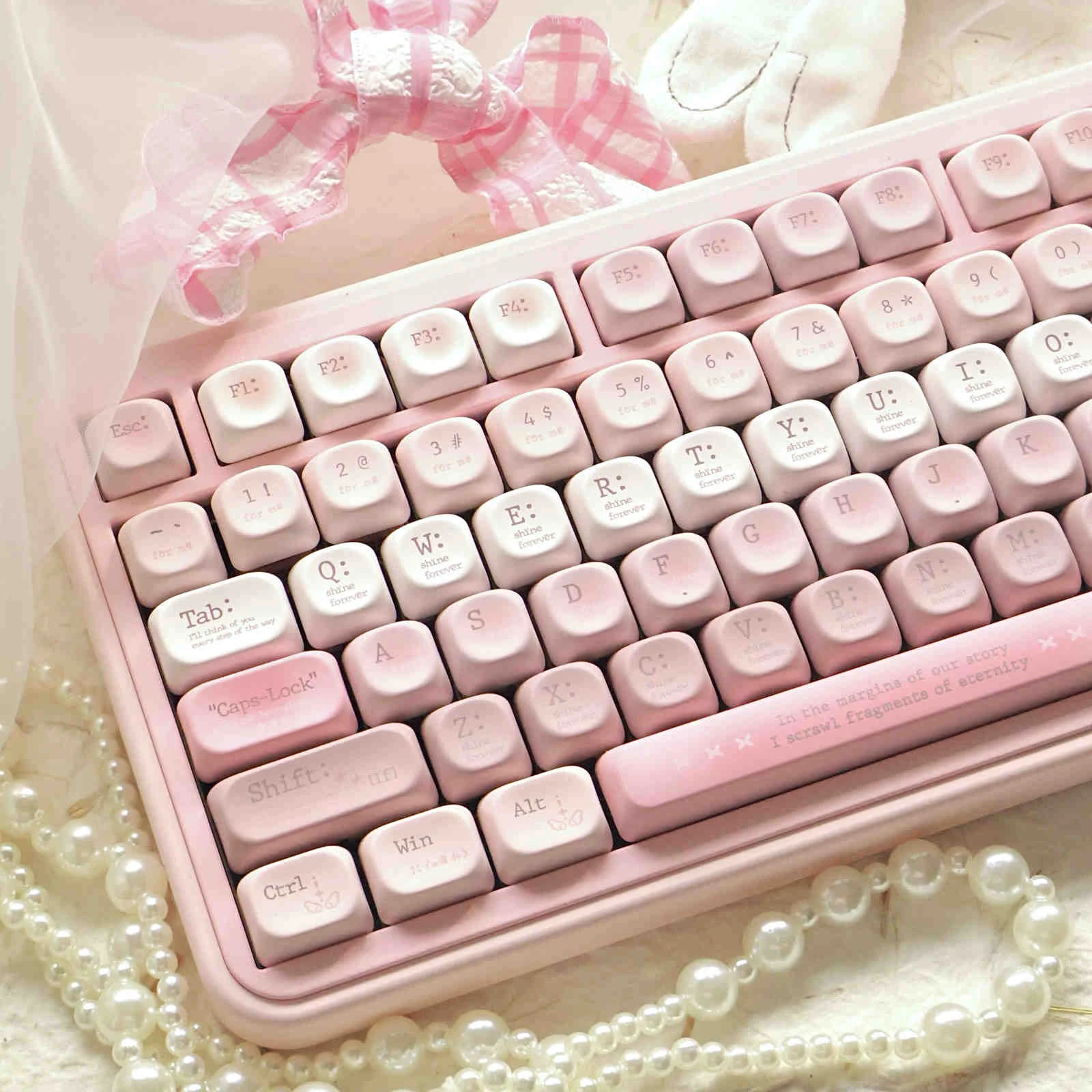 Rosa romantische beschädigte Farbsublimations-PBT-Tastenkappen, MOA-Profil, individuelle Tastenkappen, 129-Tasten für mechanische Cherry MX Switches-Tastatur Image