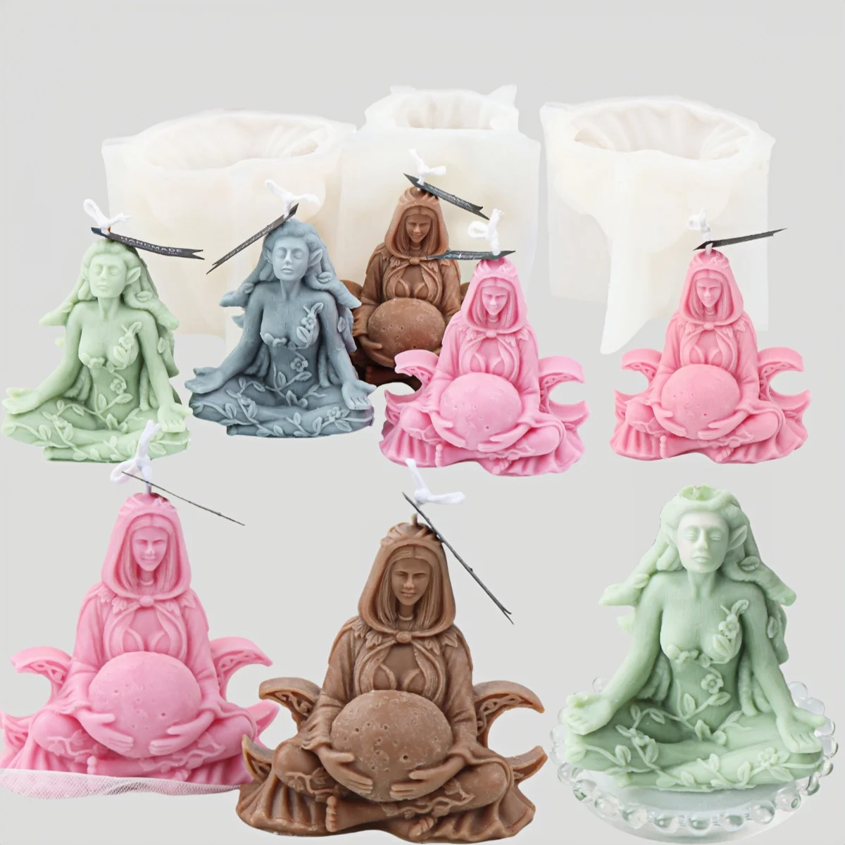 3D Meditieren Wald Göttin Kerze Silikonform Mond Mutter Gips Harz Statue Form DIY Mutter Erde Einzigartiges Muttertagsgeschenk Image