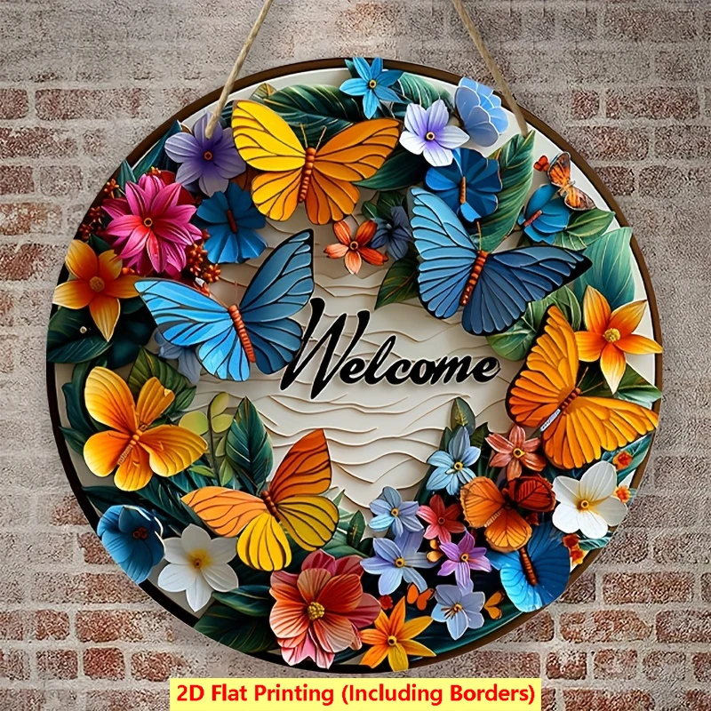 2D flach, 1 Stück bunte Blumen Willkommen Holzschild – 20,3 x 20,3 cm Wandschild zum Aufhängen, perfekt für Zuhause, Büro, einzigartiges Geschenk