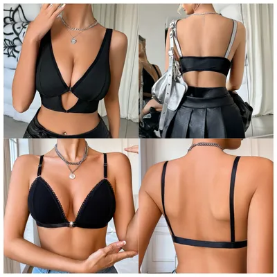 Party Sexy V Neck Crop Top Corset Seamless Backless Underwear Casual Women Bras Push Up Adjustable Lingerie Front Closure Bra