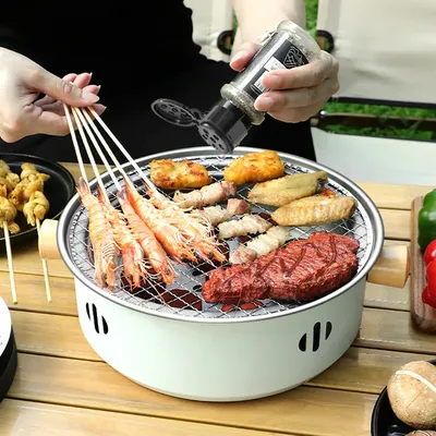 Barbecue Grill Tragbare Outdoor Grill Für Picknick Camping Edelstahl Holzkohle Grill Mit Grill Net Carbon Herd BBQ Werkzeuge