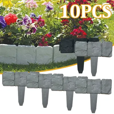 10pcs Garden Fence Edging,Home Garden Border Edging Plastic Fence Stone DIY Yard Landscape Plant