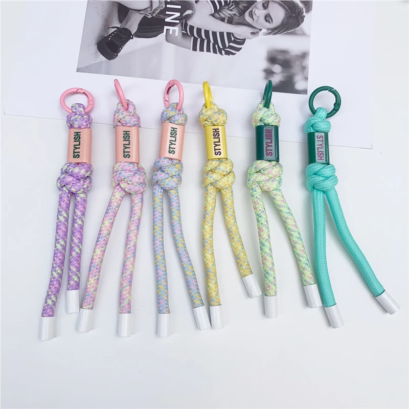 Buntes Nylonseil, handgewebte Tasche, Schlüsselanhänger, Anhänger, DIY-Geschenk für Kamera, Telefon, Autoschlüssel, schicke Paar-Handtaschen, Lanyard-Zubehör Image
