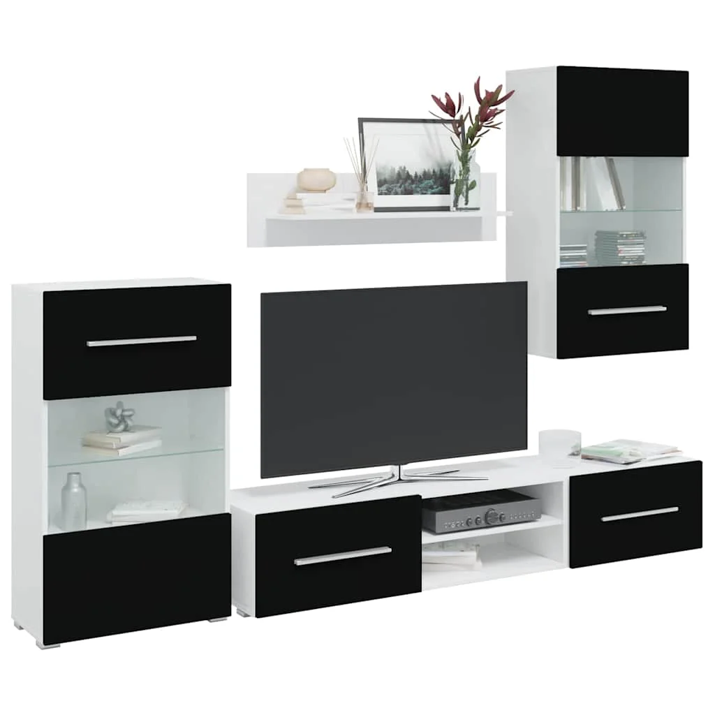 5-teilige TV-Einheit mit LED-Beleuchtung, mattschwarze Spanplatte, moderner Luxus, Innendekoration, Wohnzimmer, Heimdekoration, Monitorständer