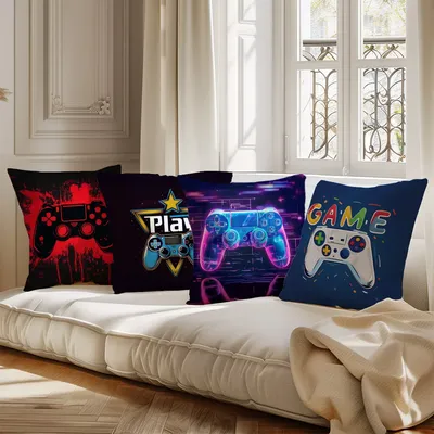 4-teiliges Set mit coolen Game-Controller-Kissenbezügen, einseitiger Druck, Reißverschluss – perfekt Image