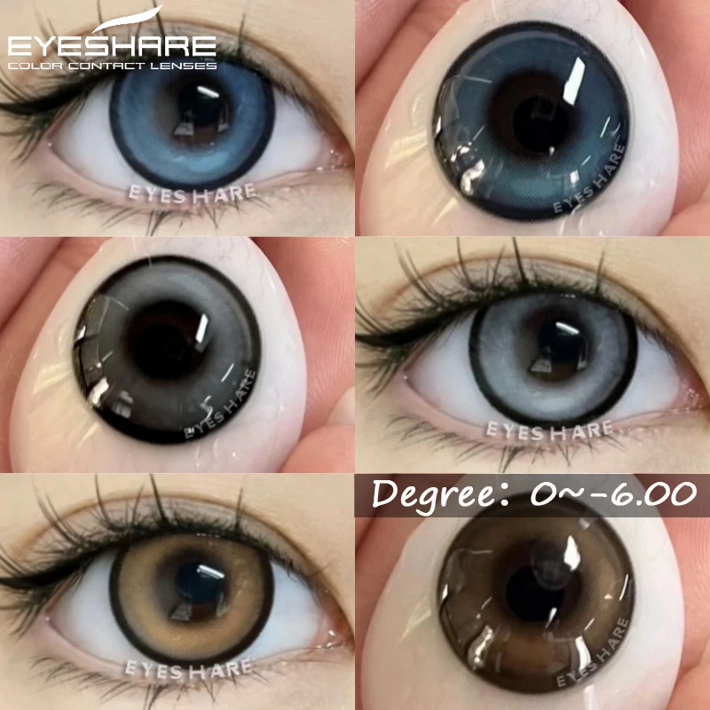 EYESHARE 1 Paar farbige Linsen mit Grad -0,00 bis -6,00, weiche Linse, braune Augenlinsen, natürliche graue, mehrfarbige Linsen Image