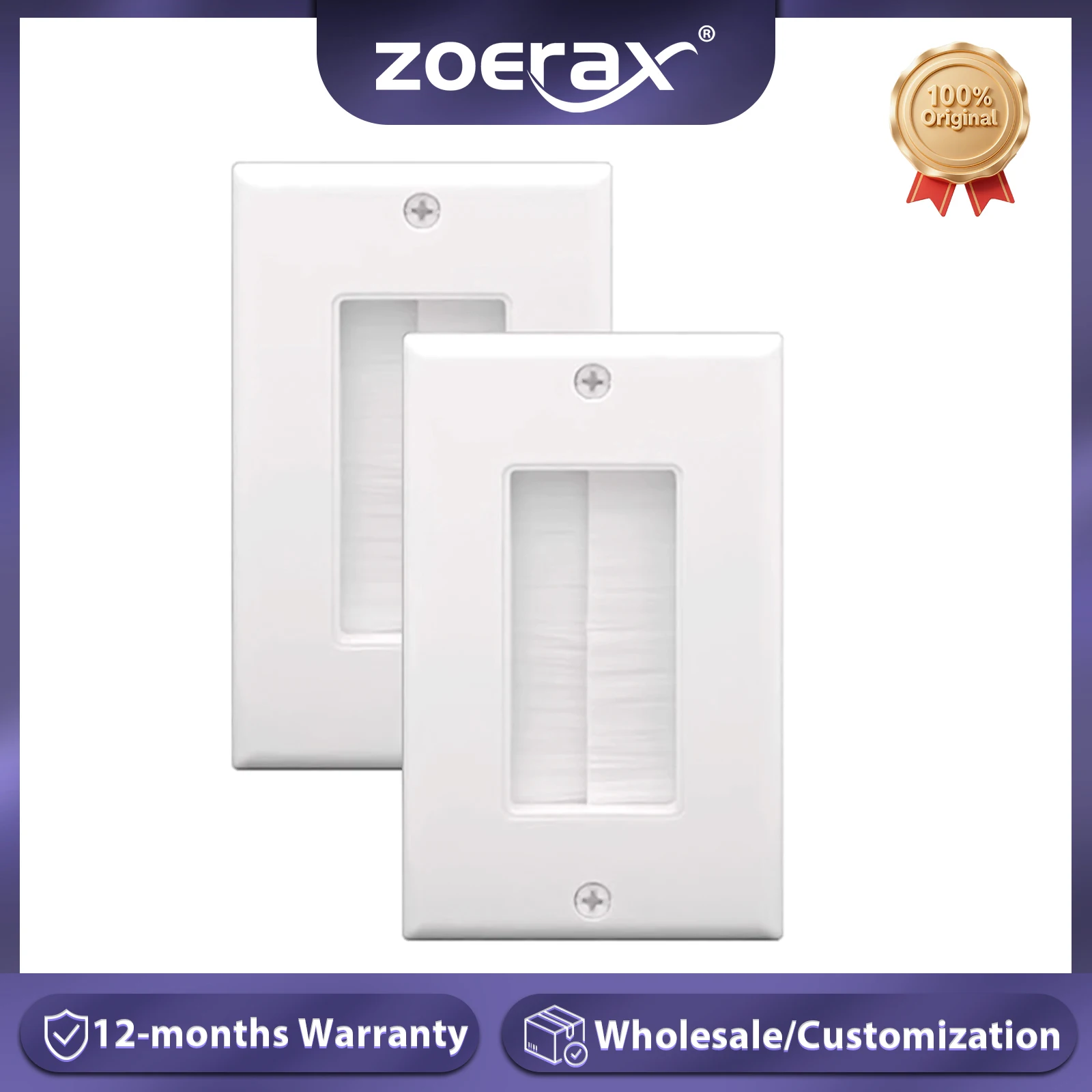 ZoeRax Brush Wall Plate Cable Pass Through, Single Gang Decorator Wandabdeckung für Niederspannungskabel, Kabelmanagement an der Wand Image