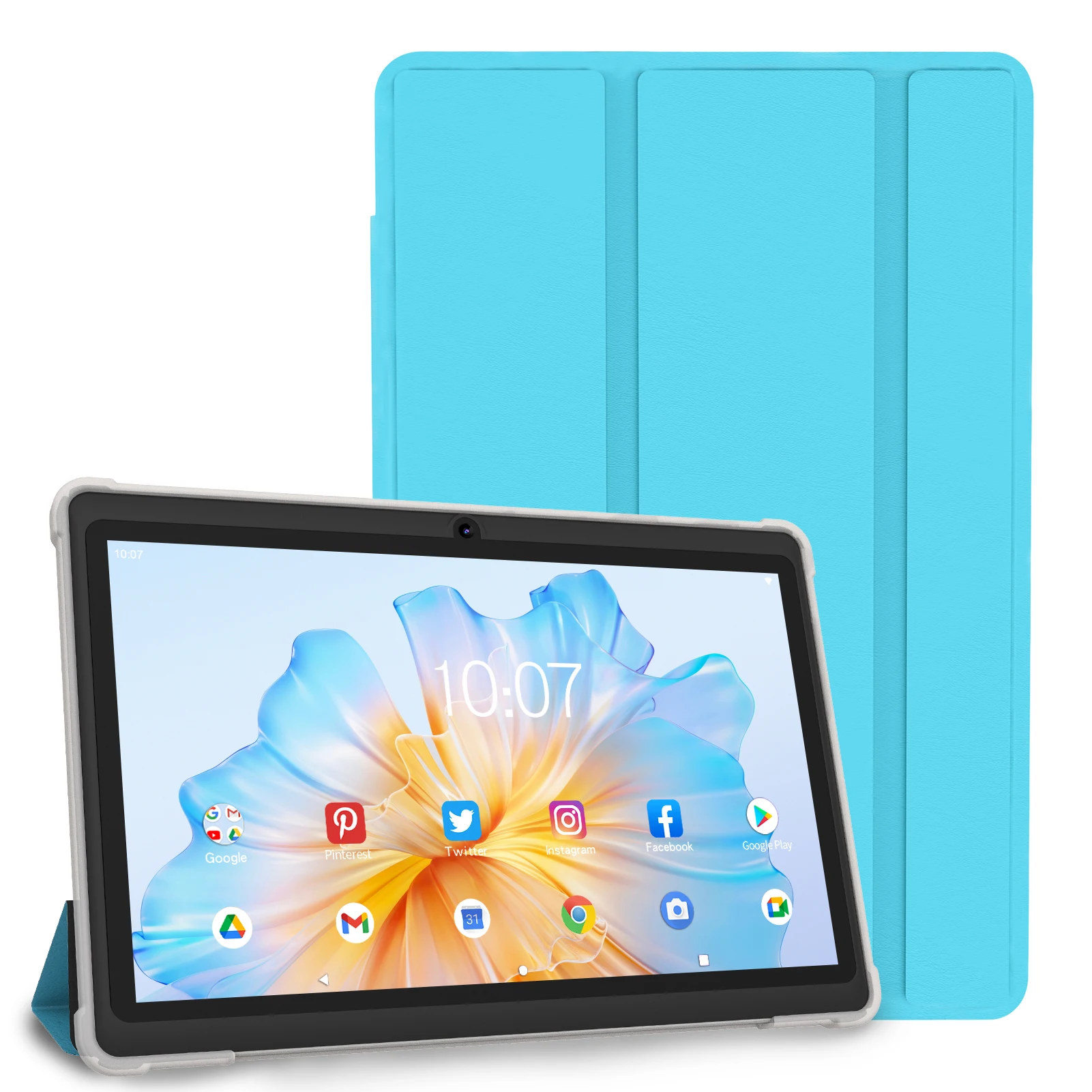 Pritom 7-Zoll-Tablet-PC, Android 13 Quad Core, 4 GB (2 + 2 GB virtuell), RAM 32 GB ROM, WLAN, Dual-Kamera, USB C, mit Lederhülle Image