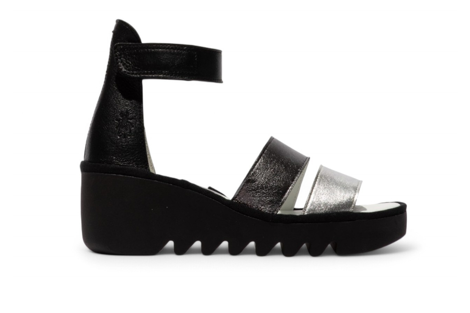 Fly London Damen BONO290FLY Silber Schwarz Idra Leder Sandalen Espadrille Wedges