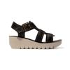 Fly London Damen YUDD236FLY Schwarze Mousse Ledersandalen Espadrille Plateau Wedges