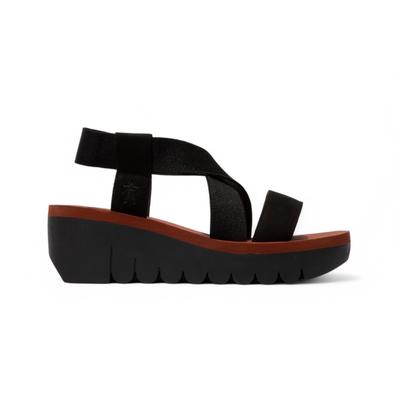 Fly London YABI922FLY Damen-Sandalen Cupido aus schwarzem Ziegelsteinleder mit Plateau-Wedges Image