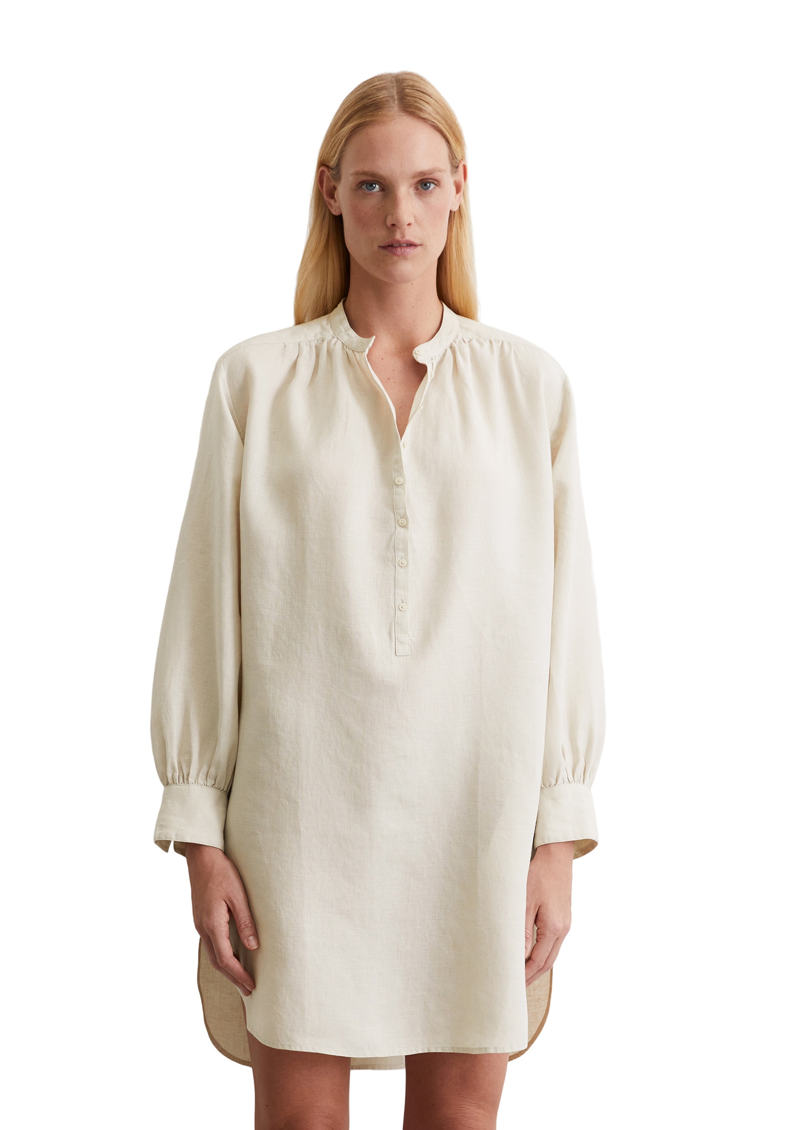 Midikleid MARC O'POLO "aus leichter Qualität", Damen, Gr. 32, Normalgrößen, m195, Obermaterial: 100% Leinen; Futter: 100% Nicht verfügbar, unifarben, slim fit knielang, Manschette, Kleider Midikleid