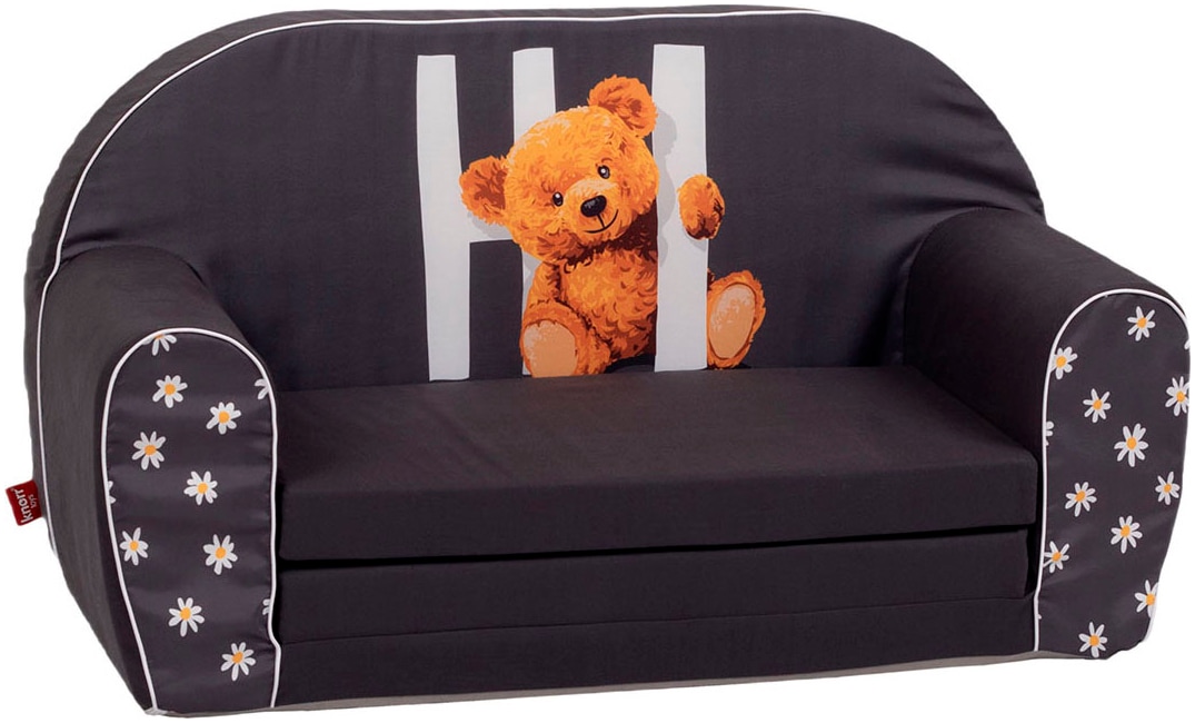Sofa KNORRTOYS "Lucky bear", grau (grau, braun), Sofas, Kinder, B/H/T: 77cm x 42cm x 34cm, Baumwolle, für Kinder; Made in Europe, B:77cm H:42cm T:34cm