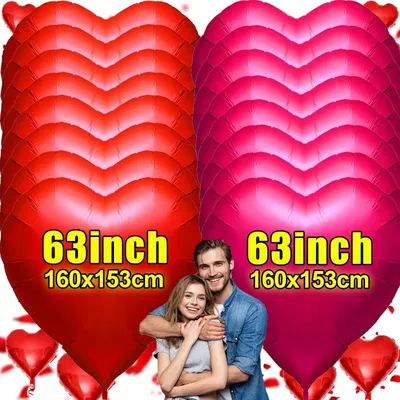 63Inch Love Balloons Large Aluminum Film Red Heart Shaped Balloon Birthday Party Romantic Home