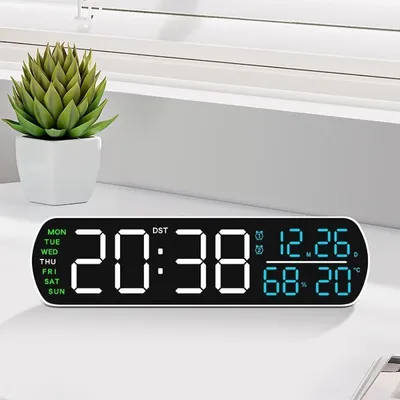 LED Alarm Clock TEMP Humidity Date Week Display Dual Alarm Timer Countdown DST Snooze Auto Dimming