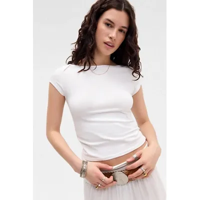 UO Alice Slash T-Shirt - White XS at Urban Outfitters