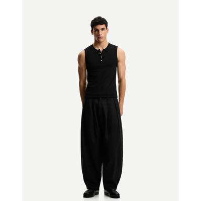 Bershka Tailored Fit Balloon Linen Trousers With Darts Men 29 Black