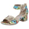 Sandalette RIEKER, Damen, Gr. 43, beige (multi, beige), Textil, Lederimitat, geblümt, elegant, Schuhe, Sommerschuh, Riemchensandale, Urlaubschuh mit praktischem Klett