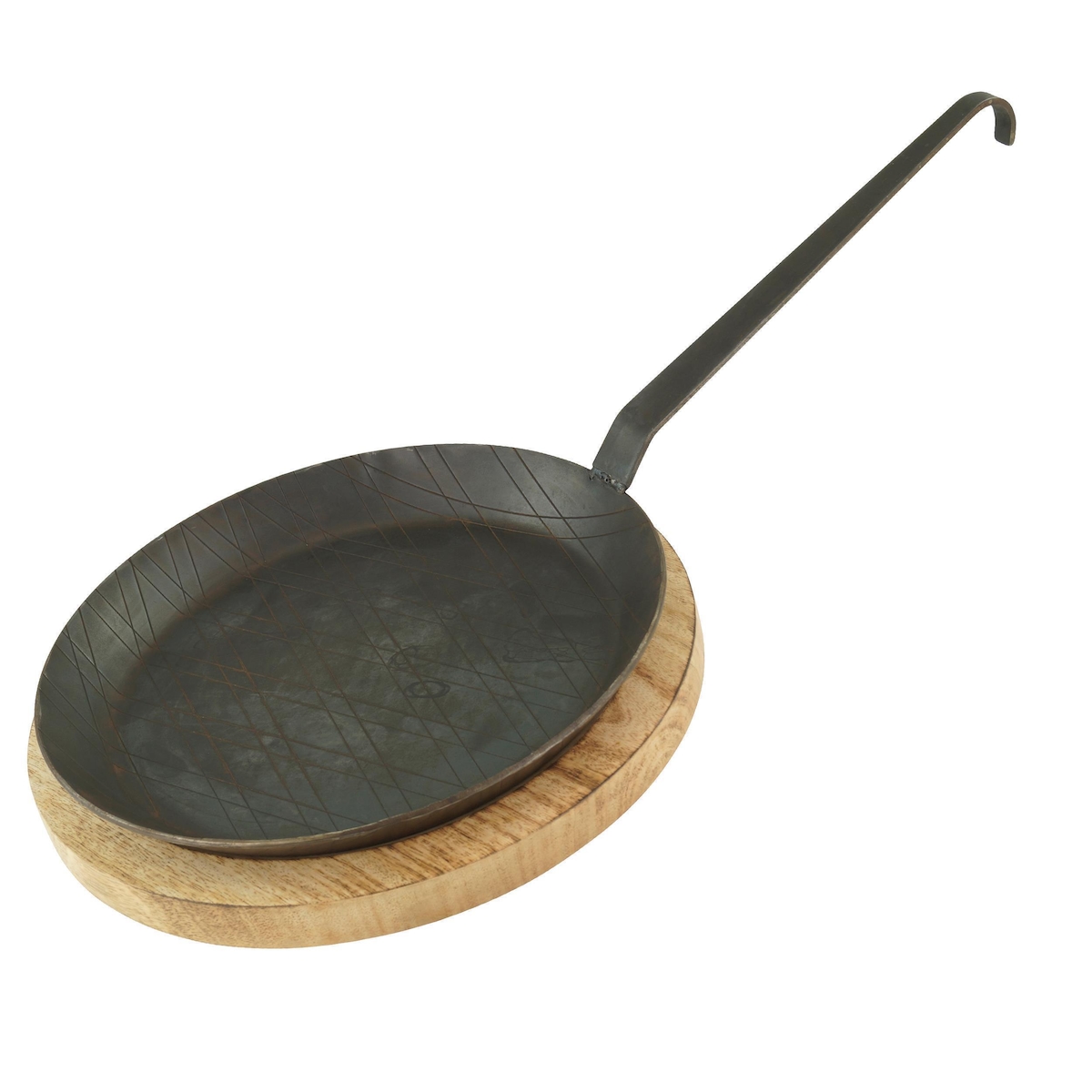 GVK ECO Schmiedeeiserne Brat- und Servierpfanne 1 Stück Ø 24 cm mit Hakenstiel inklusive Servierbrett Image