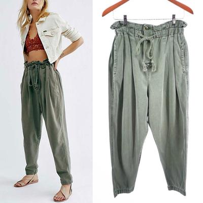 Free People Pants & Jumpsuits | Free People Margate Pleated Paperbag Pant Sz S Green Stretch Twill Fisherman | Color: Green | Size: S