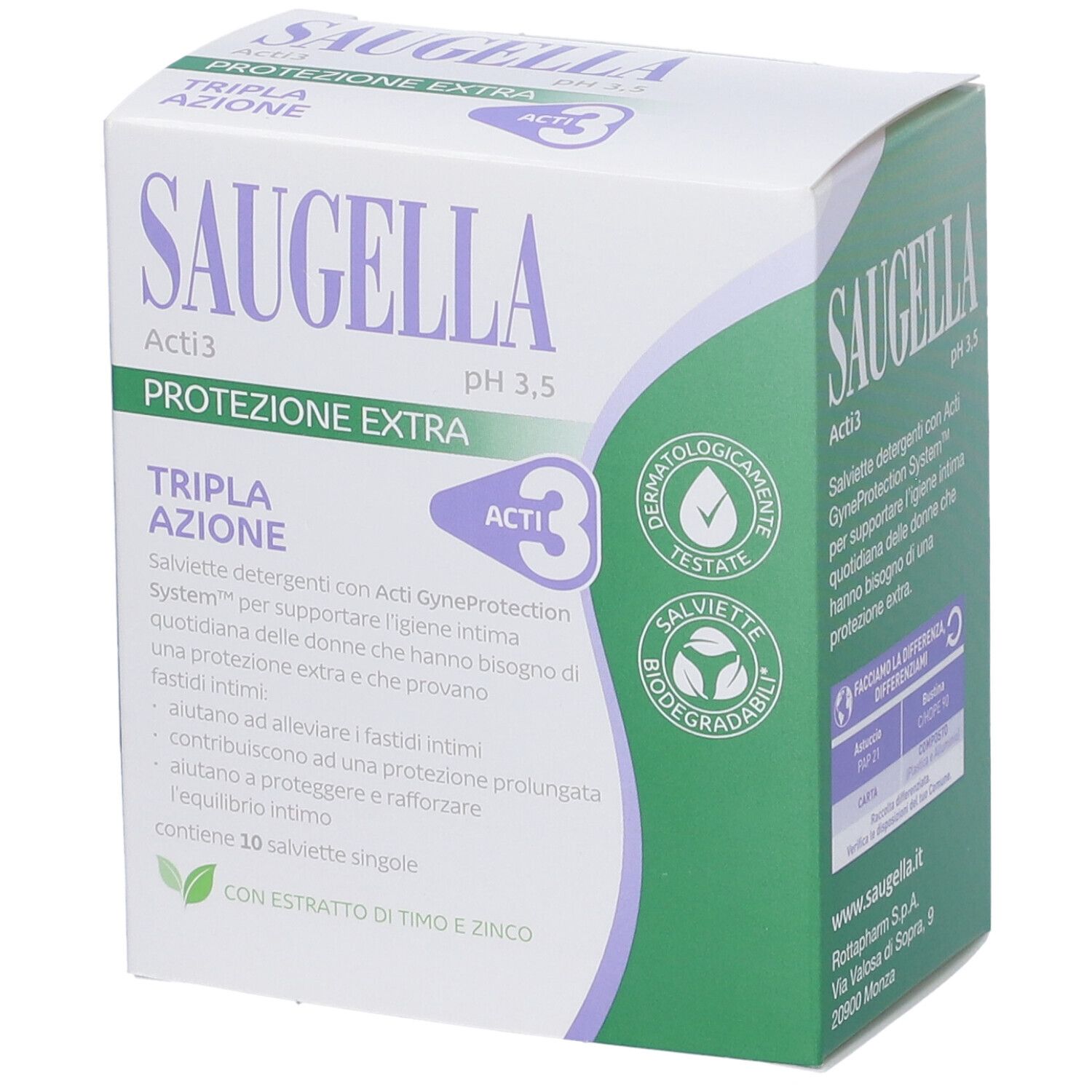 Saugella ACTI3 Salviettine Intime Singole 10 pz Salviette