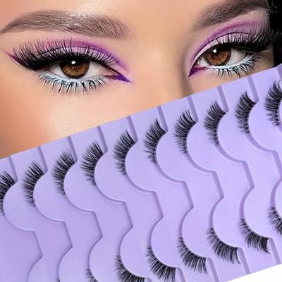 TEMU 10 Pairs False Eyelashes, Slim Cat-eye Shape, Natural Look, Soft & Lightweight, Transparent Band, Easy To Apply, Dates, Parties & Image