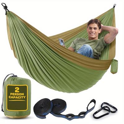 TEMU 2-person Capacity Double Hammock With Durable Nylon Fabric, Tree Straps & Carabiners - Lightweight & Portable For Camping, Travel & Outdoor Relaxation, Hammocks For Outside Image