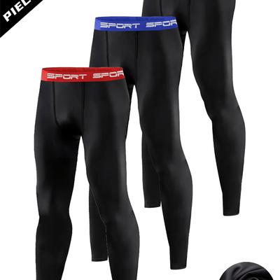 TEMU 3pcs Men's Quick-dry Leggings - Breathable, Stretchy Sports Tights For , Cycling, And Running, Black With Blue/red Waistbands, High-elastic Polyester Blend For All , Workout Leggings Image
