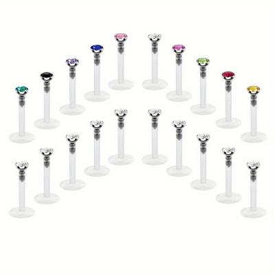 TEMU 20pcs Colorful Lip Studs Labret Studs Clear Stab Plastik Lip Rings Helix Cartilage Tragus Earrings Studs Lip Piercing Jewelry For Women Men Image