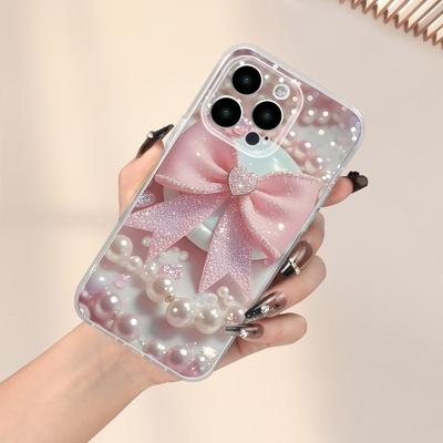 TEMU A Transparent Phone Case With Pearl And Bowknot Patterns, A Trendy And Suitable For Iphone 16/15/14/13/12/11/x/xr/xs/8/7/se Pro , Offering Full Protection. A Great Gift For , Male And Female. Image