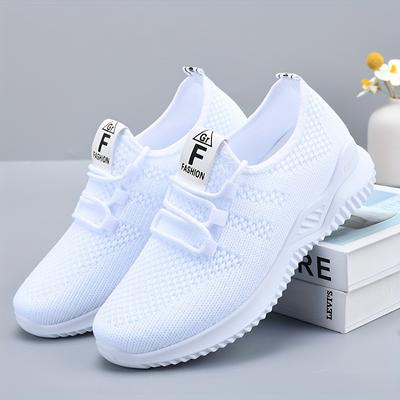 TEMU Women's Casual Sports Shoes Breathable Mesh Running Shoes - Solid Color Low-top Sneakers, Suitable For Wear Lace-up Sports Shoes, Simple Toe Caps, Lightweight Fitness And Training Image
