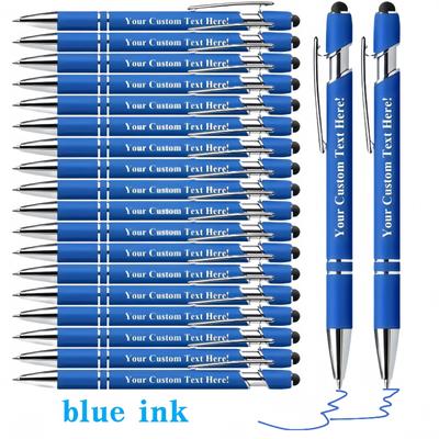 TEMU 22/72/92/112pcs Custom Blue Ink Metal Ballpoint Pen Set - Personalized, Retractable, Medium Point, Oval Body - Smooth Writing For Office, School, Journaling, And Art Projects Image