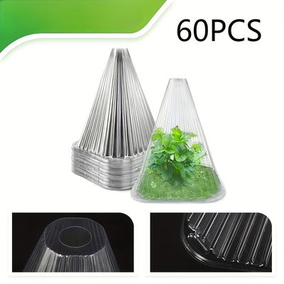 TEMU 40/60pcs Reusable Transparent Plastic Plant Protector Covers - Vertical For Light & Support, Frost & Bird Protection, Snail-proof Garden Cones For Seedlings & Plants, Plant Netting Protection Image