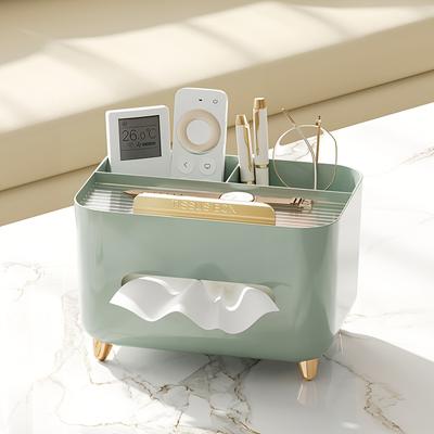 TEMU 1pc, Multifunctional Desk Organizer, Tissue Box, Remote Control And Miscellaneous Storage Box, Plastic Desktop Tissue Holder Image