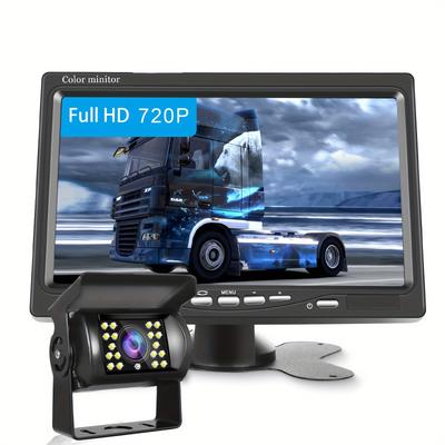 "TEMU Podofo 12v/ 24v Car Reversing Camera + 7"" Lcd Monitor Truck Bus Van Rear View Kit"