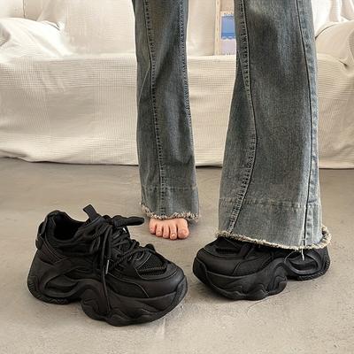 TEMU Women' Chunky Sneakers - Casual Low-top Lace-up Shoes With Mesh Detailing, Comfortable Eva Insole & Rubber Sole For Wear Image
