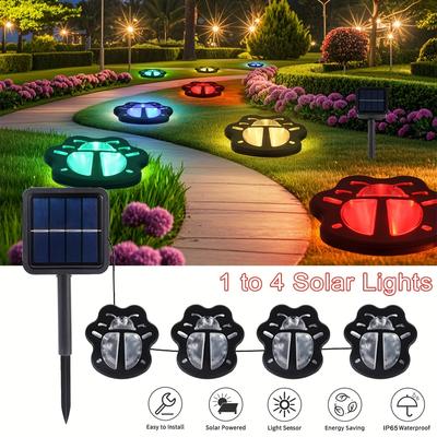 TEMU 4pcs Solar Ladybug Ground Lights - Led Outdoor Garden Pathway Lights With Motion Sensor, 600mah Battery,, Decorative Lighting For Yard, Patio, And Pathway, Axiwointl Image