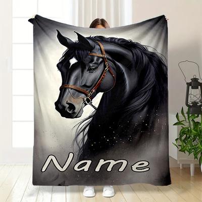 TEMU 1pc Customized Flannel Blanket With Personalized Name - Polyester Knit Fabric, Warm And Cozy For Napping, Camping, Travel, And Christmas Decor - Ideal Gift For Image