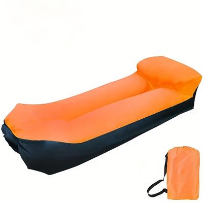 TEMU Portable Inflatable Lounger With Pillow - Waterproof, Leak-proof Air Sofa For Camping, Beach & Outdoor Parties - Easy Setup With Carry Bag, Blue Fabric Design Image