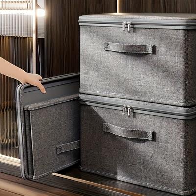 TEMU 2pcs Woven Storage Box Set, Large Capacity Stackable Organizer - Suitable For Wardrobe, Bedroom, Kitchen - Multipurpose Space Saver For Toys, Books, Clothing, Bedding - Gray Image