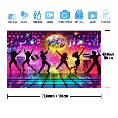 TEMU Vintage Disco Party Backdrop - Neon Music Night Club Theme, 70s/80s/90s Polyester Photo Booth Background With ' Crazy' Banner, Birthday & Anniversary Celebrations Image