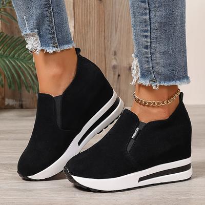 TEMU 1 Pair Women's Casual Wedge Sneakers - Slip-on Round Toe Waterproof Platform Fashion Shoes With And Fabric For Spring/fall 2024 Image