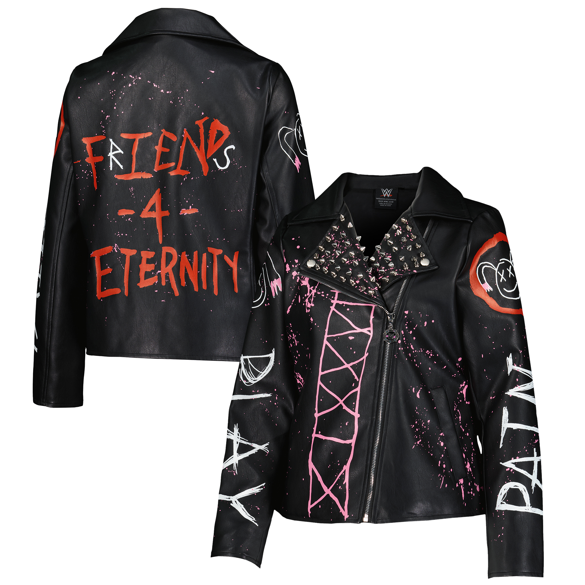 Schwarze Alexa Bliss Friends for Eternity Kunstlederjacke mit durchgehendem Reißverschluss für Damen Image