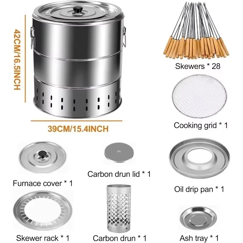 2025 Upgrade rauchfreier BBQ-Grill | 360 ° Rotierender Holzkohlefass, tragbarer Outdoor-Ofen aus Edelstahl + kostenloses Zubehör Image