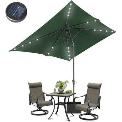 Sonnenschirm Ø300x200cm mit led, UV-Schutz, Kurbel - Grün, Ampelschirm beidseitig um 30° knickbar Image