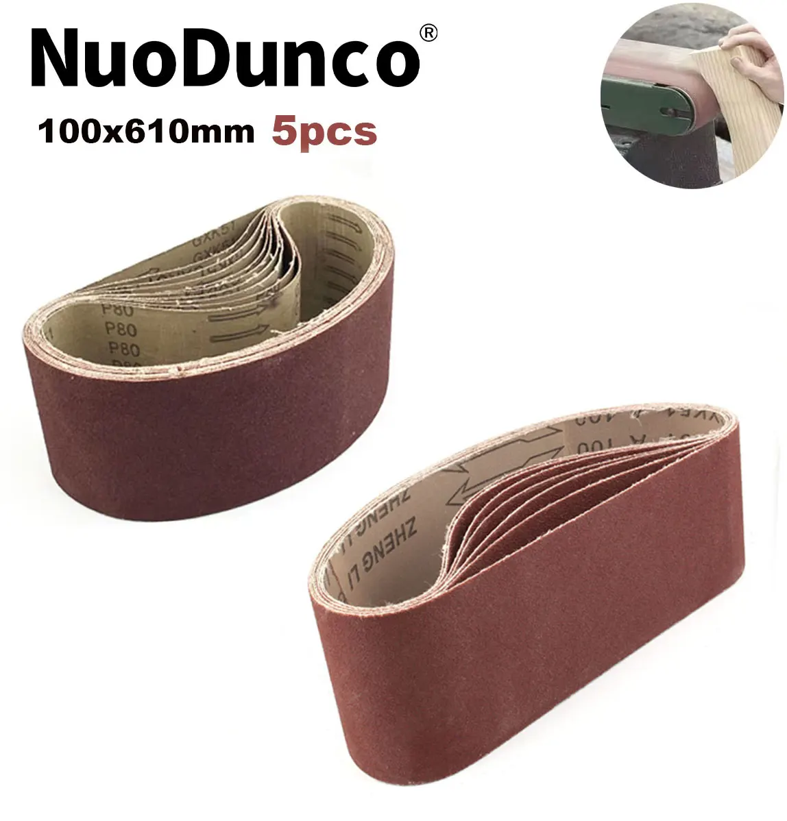 100 x 610 mm Schleifbänder, Körnung 60–320, Schleifbänder zum Schleifen von Edelstahl, Metall, Polieren und Rostentfernung, 5 Stück/Set Image